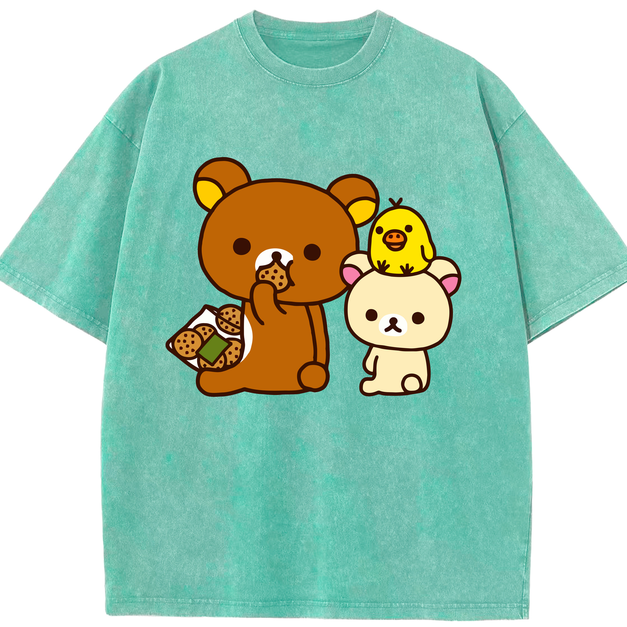 （画像用） リラックマ リラックマ キイロイトリ Rilakkuma Korilakkuma Kiiroitori 綿100% ヴィンテージ風 半袖Tシャツ（フロントプリント）